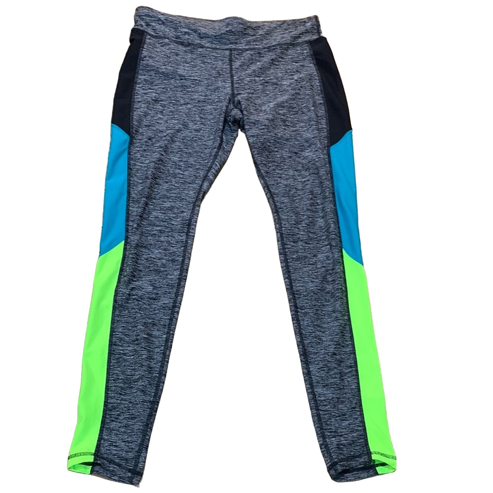 Xersion Gray Leggings with Blue and Green Accents box 24